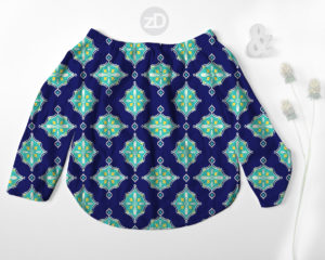 Zirkus Design | Surface Pattern Design Mini Ikat Collection : Tangier Teal Women's Off Shoulder Shirt Mockup